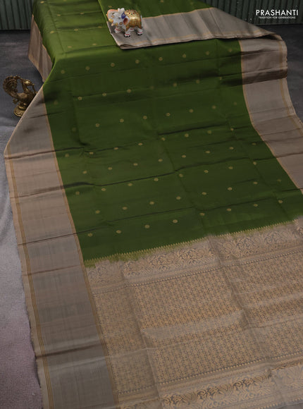 Pure soft silk saree sap green and grey shade with zari woven buttas and rettapet zari woven border