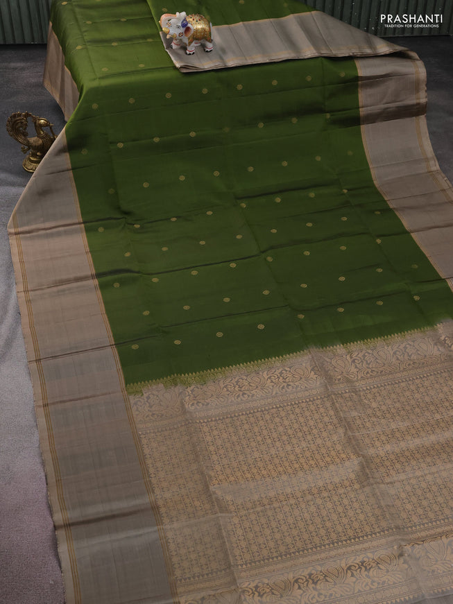 Pure soft silk saree sap green and grey shade with zari woven buttas and rettapet zari woven border