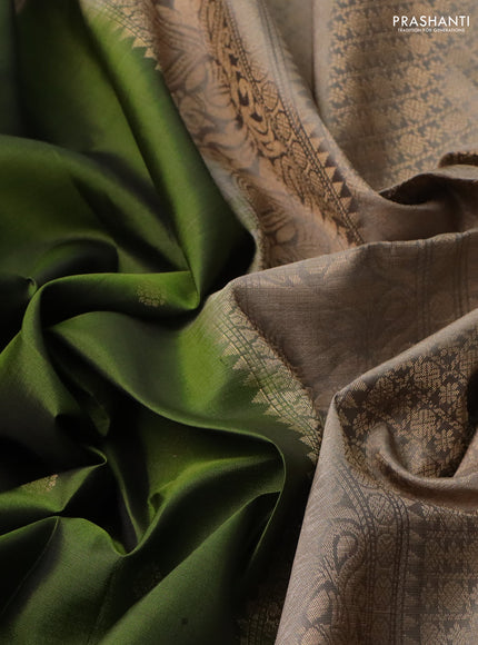 Pure soft silk saree sap green and grey shade with zari woven buttas and rettapet zari woven border