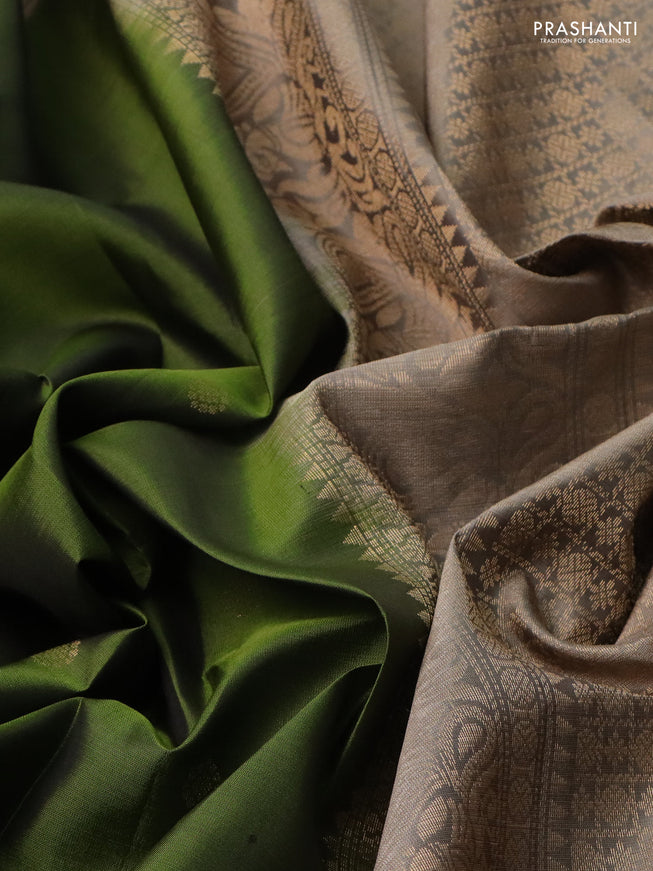Pure soft silk saree sap green and grey shade with zari woven buttas and rettapet zari woven border