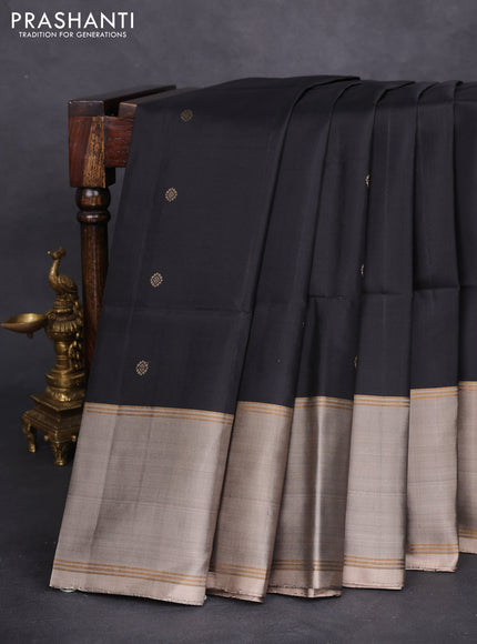 Pure soft silk saree black and grey shade with zari woven buttas and rettapet zari woven border