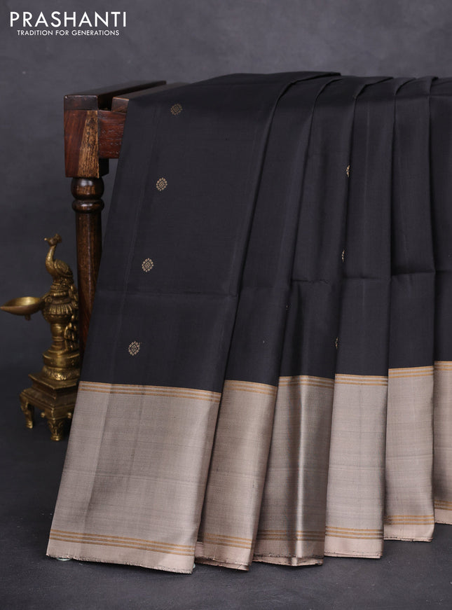 Pure soft silk saree black and grey shade with zari woven buttas and rettapet zari woven border