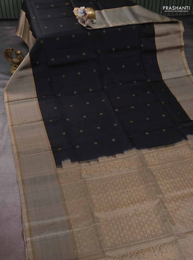 Pure soft silk saree black and grey shade with zari woven buttas and rettapet zari woven border