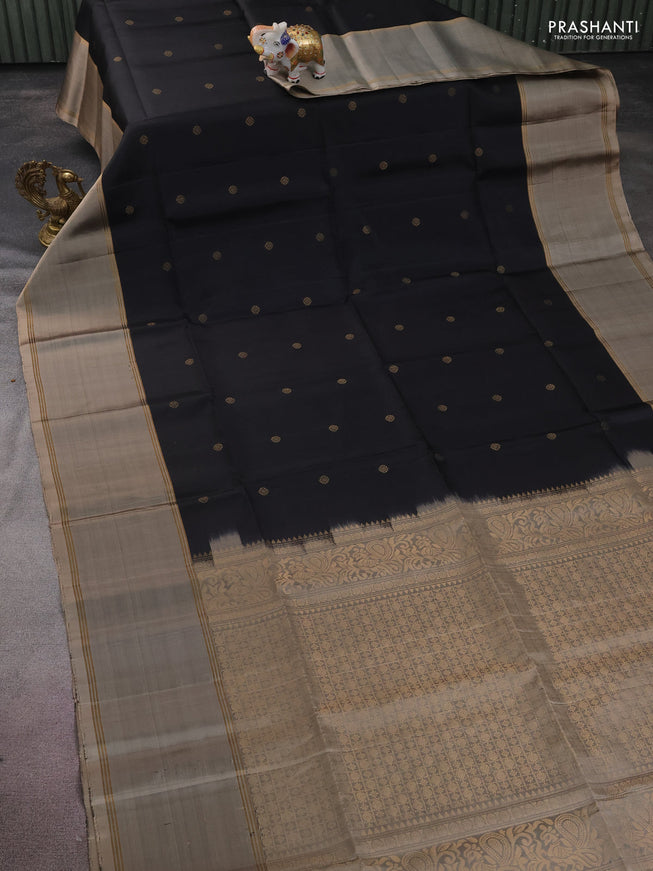 Pure soft silk saree black and grey shade with zari woven buttas and rettapet zari woven border