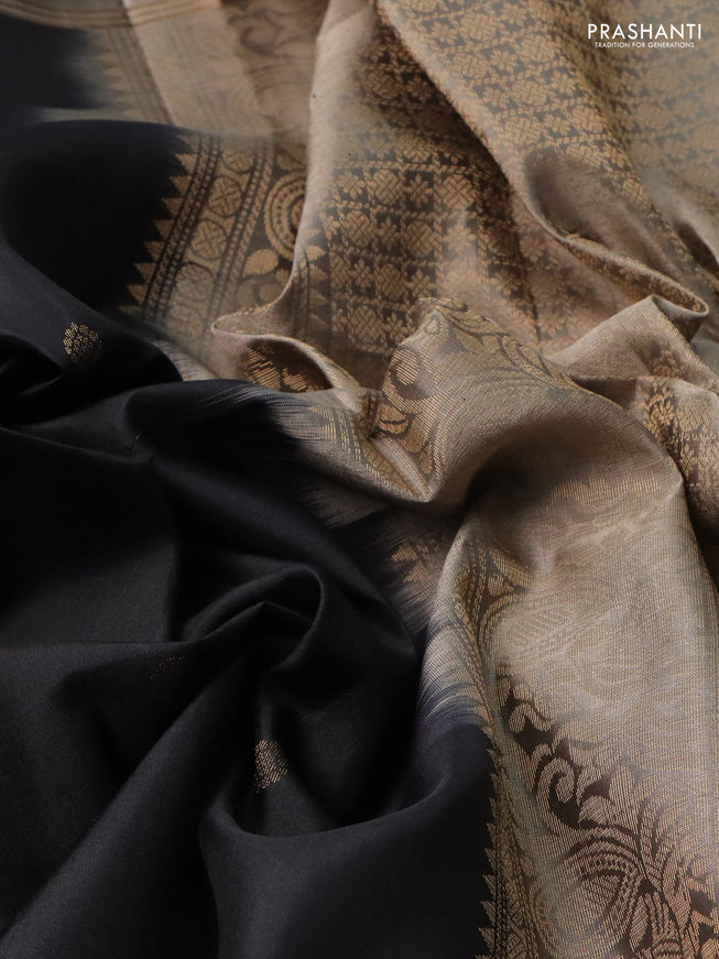 Pure soft silk saree black and grey shade with zari woven buttas and rettapet zari woven border