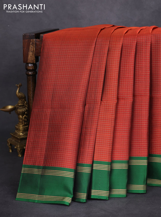 Pure soft silk saree maroon and green wth allover zari checked pattern and rettapet zari woven border