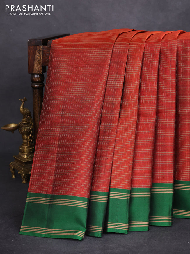 Pure soft silk saree maroon and green wth allover zari checked pattern and rettapet zari woven border