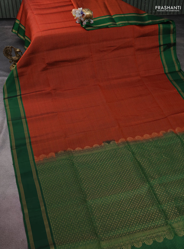 Pure soft silk saree maroon and green wth allover zari checked pattern and rettapet zari woven border