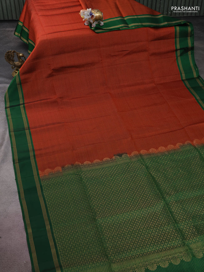 Pure soft silk saree maroon and green wth allover zari checked pattern and rettapet zari woven border