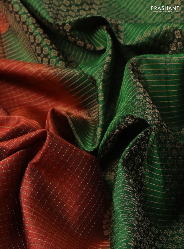 Pure soft silk saree maroon and green wth allover zari checked pattern and rettapet zari woven border