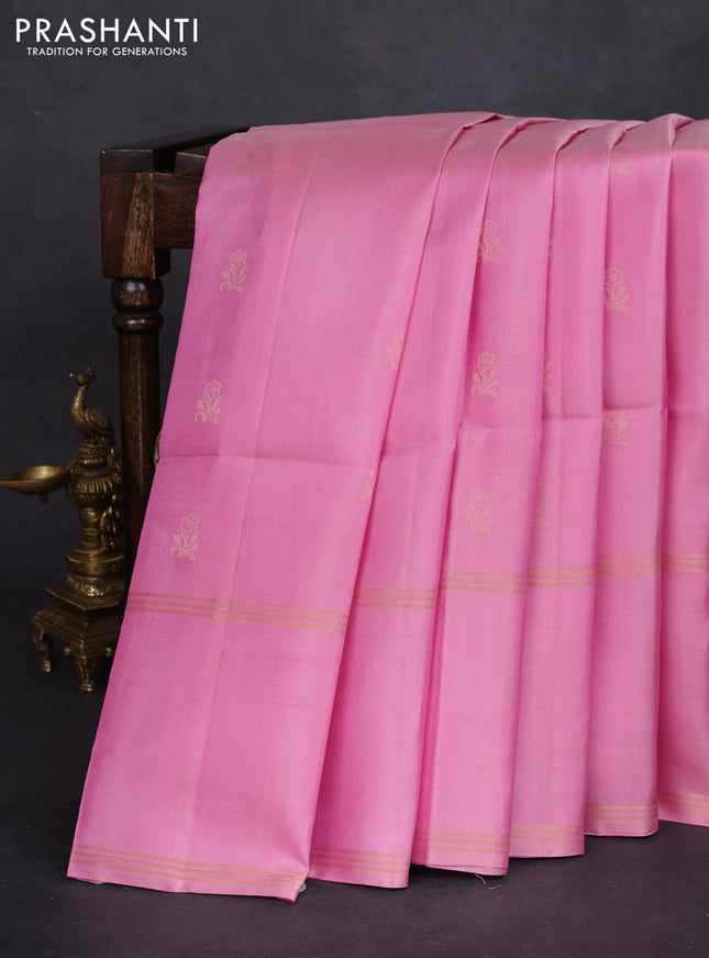 Pure soft silk saree light pink with floral zari woven buttas and rettapet zari woven border