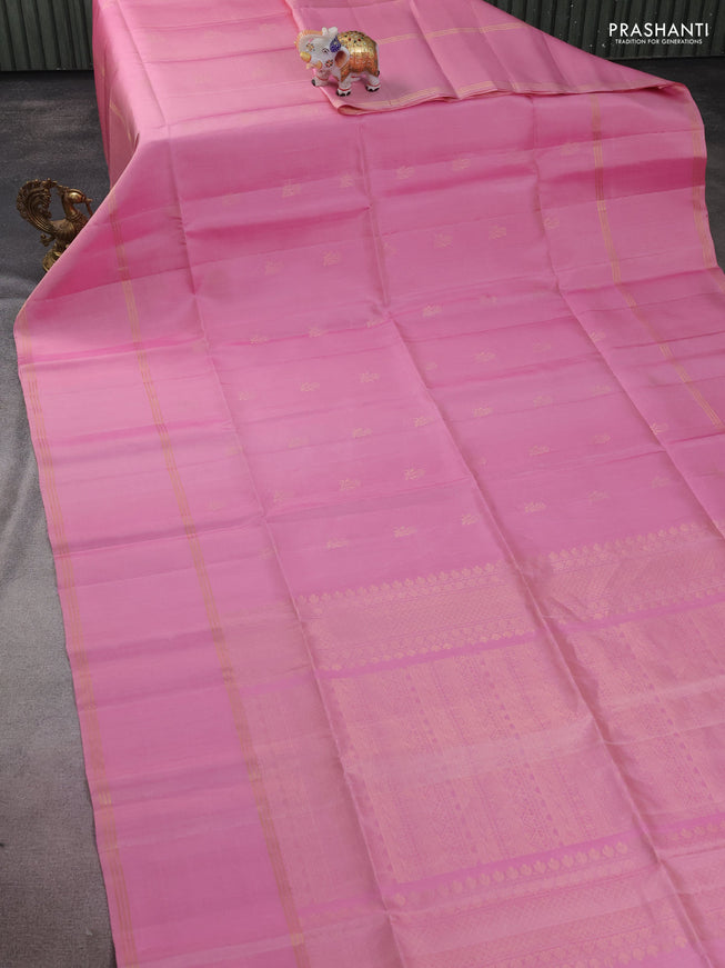 Pure soft silk saree light pink with floral zari woven buttas and rettapet zari woven border