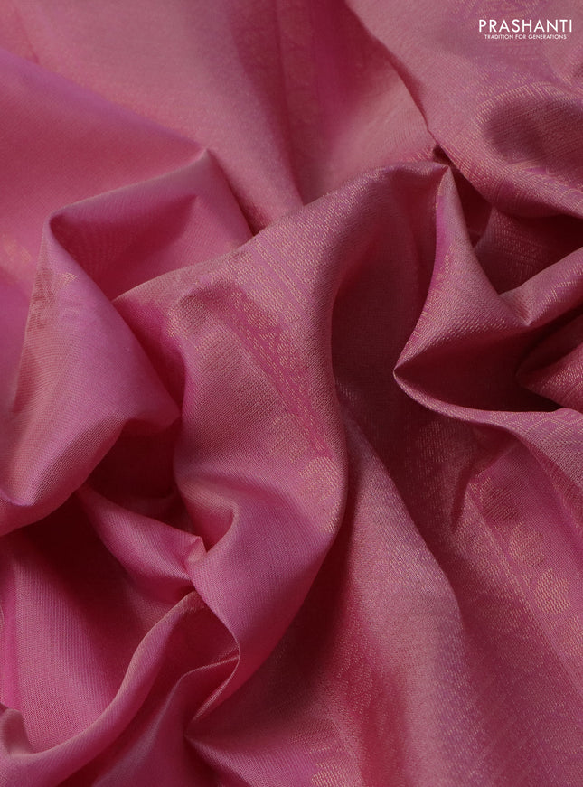 Pure soft silk saree light pink with floral zari woven buttas and rettapet zari woven border