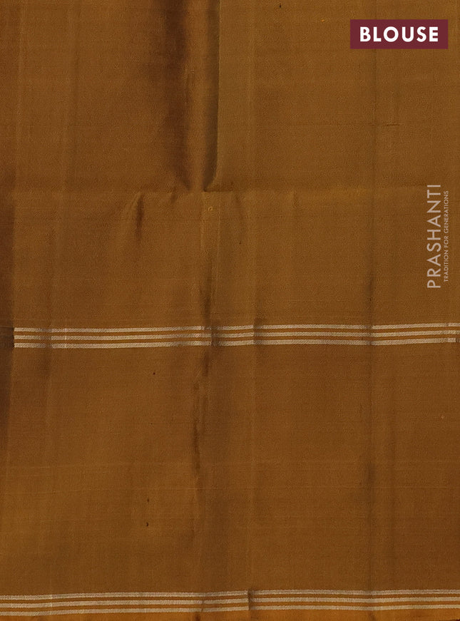 Pure soft silk saree royal blue and dark mustard with floral zari woven buttas and rettapet zari woven border