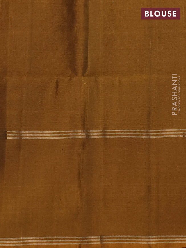 Pure soft silk saree royal blue and dark mustard with floral zari woven buttas and rettapet zari woven border