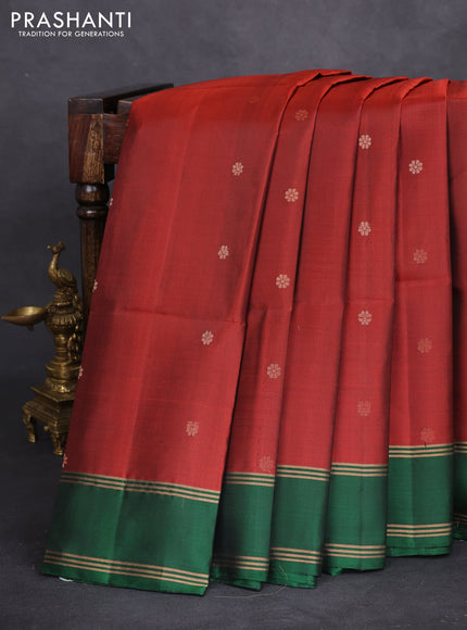 Pure soft silk saree maroon and green with zari woven buttas and rettapet zari woven border