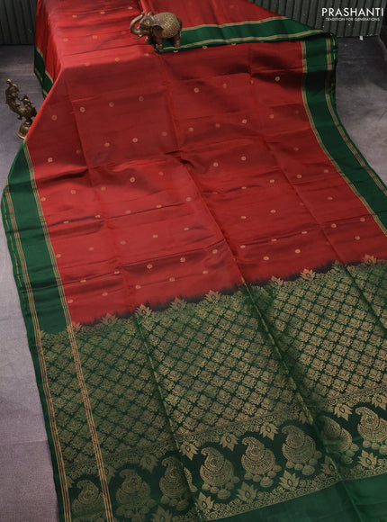 Pure soft silk saree maroon and green with zari woven buttas and rettapet zari woven border