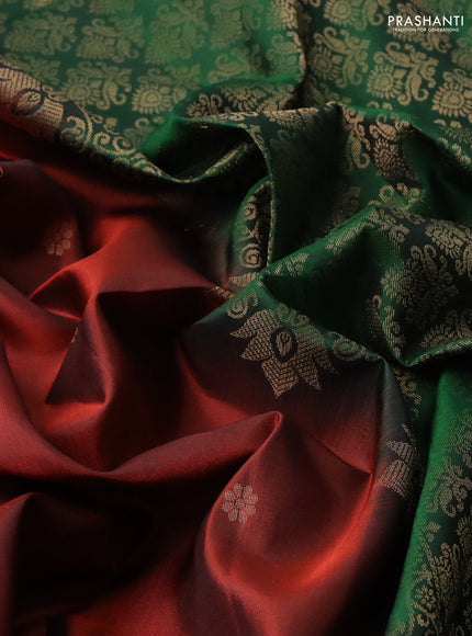 Pure soft silk saree maroon and green with zari woven buttas and rettapet zari woven border