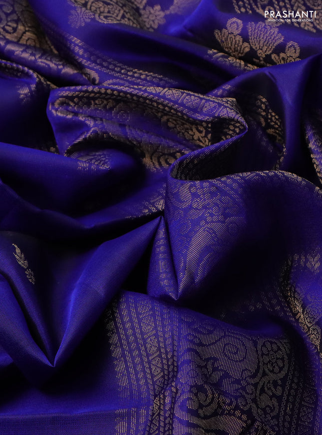 Pure soft silk saree royal blue with zari woven buttas and zari woven border