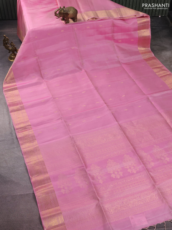 Pure soft silk saree light pink with zari woven buttas and zari woven border