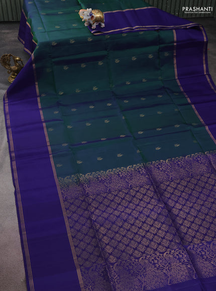 Pure soft silk saree dual shade of green and blue with zari woven buttas and rettapet zari woven border