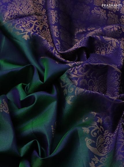 Pure soft silk saree dual shade of green and blue with zari woven buttas and rettapet zari woven border