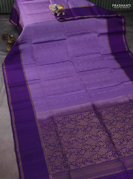 Pure soft silk saree lavender shade and purple with allover zari woven buttas and rettapet zari woven border
