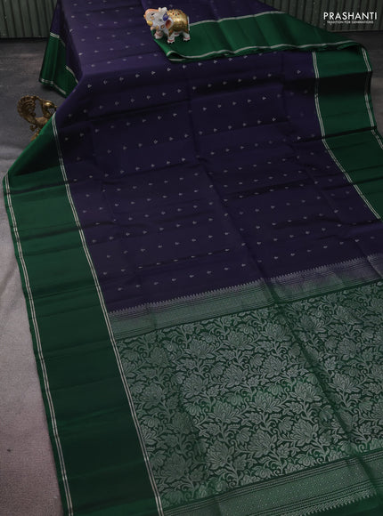 Pure soft silk saree navy blue and green with allover silver zari woven buttas and rettapet silver zari woven border
