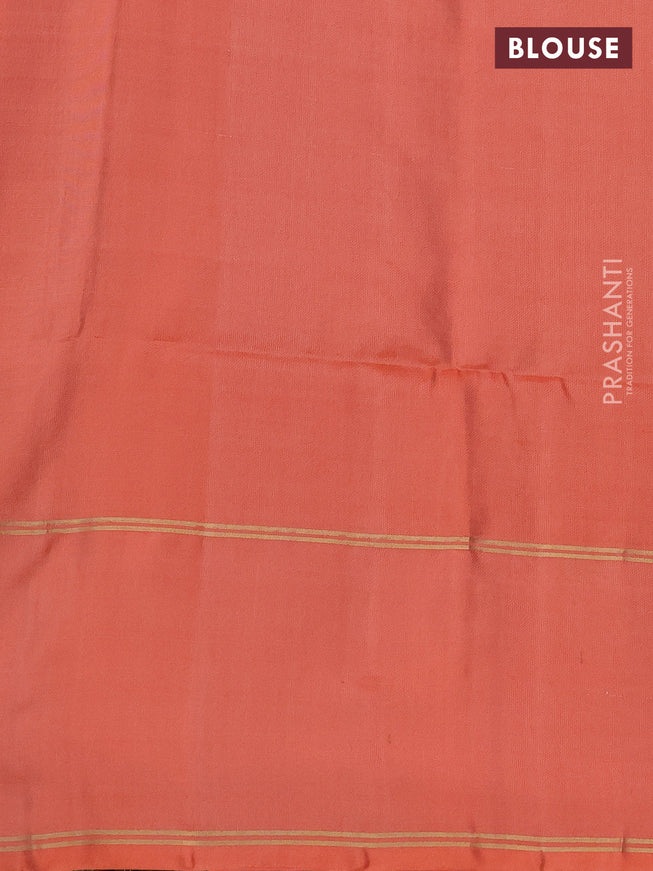 Pure soft silk saree dual shade of green and peach orange with allover zari woven buttas and rettapet zari woven border