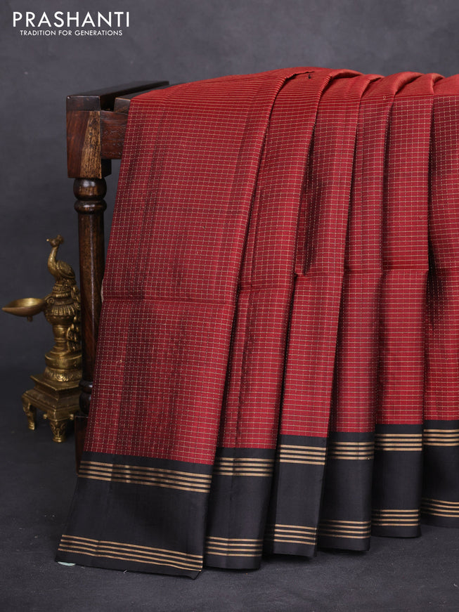 Pure soft silk saree maroon and black with allover zari checked pattern and rettapet zari woven border