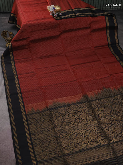 Pure soft silk saree maroon and black with allover zari checked pattern and rettapet zari woven border
