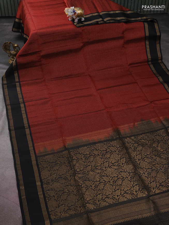 Pure soft silk saree maroon and black with allover zari checked pattern and rettapet zari woven border