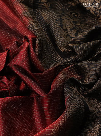 Pure soft silk saree maroon and black with allover zari checked pattern and rettapet zari woven border