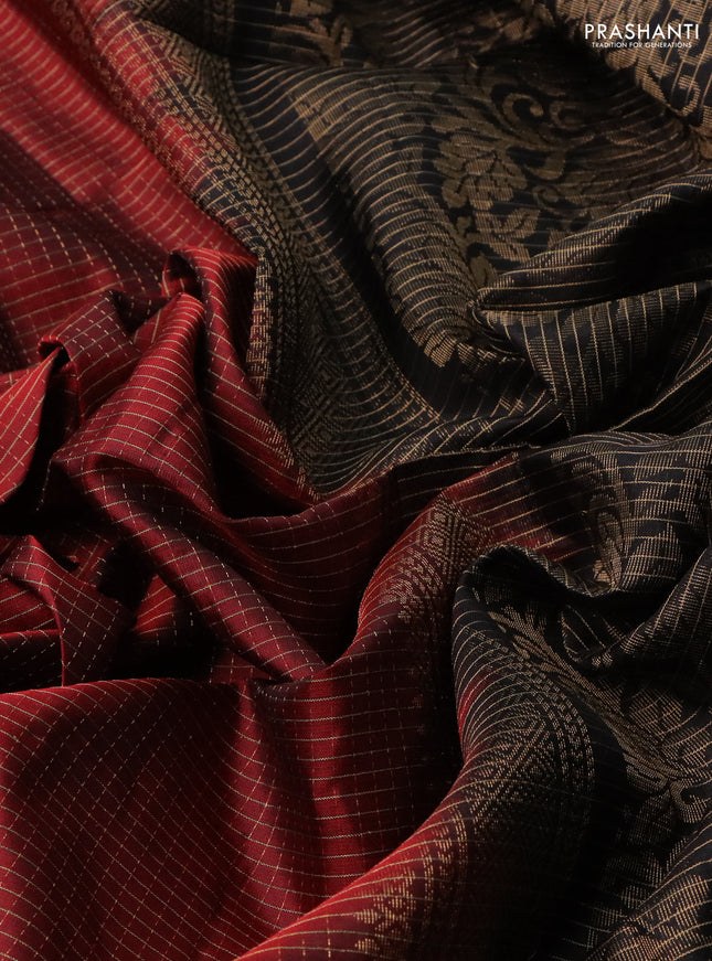 Pure soft silk saree maroon and black with allover zari checked pattern and rettapet zari woven border