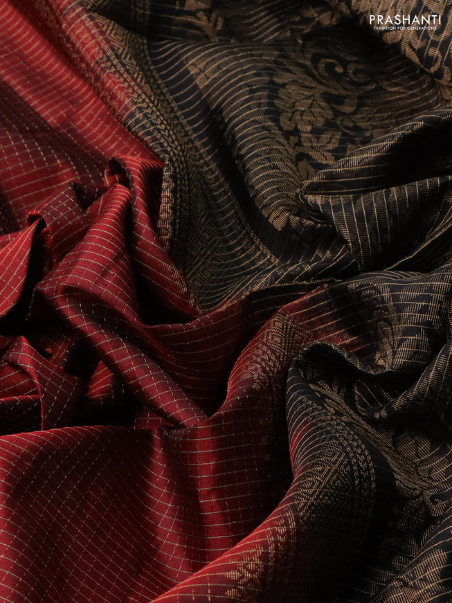 Pure soft silk saree maroon and black with allover zari checked pattern and rettapet zari woven border