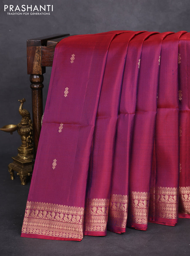 Pure soft silk saree dual shade of purple with zari woven buttas and zari woven border