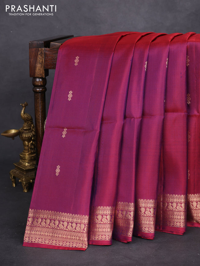 Pure soft silk saree dual shade of purple with zari woven buttas and zari woven border