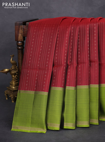 Pure soft silk saree maroon and light green with allover zari weaves and rettapet zari woven border
