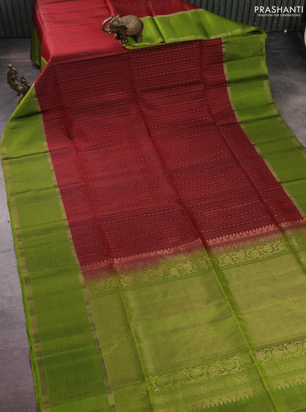 Pure soft silk saree maroon and light green with allover zari weaves and rettapet zari woven border