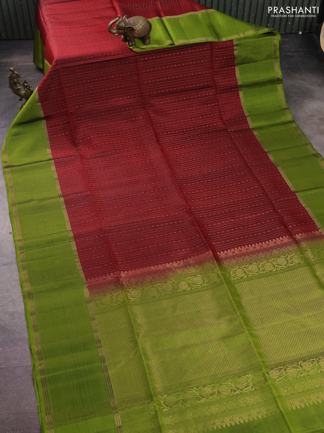 Pure soft silk saree maroon and light green with allover zari weaves and rettapet zari woven border