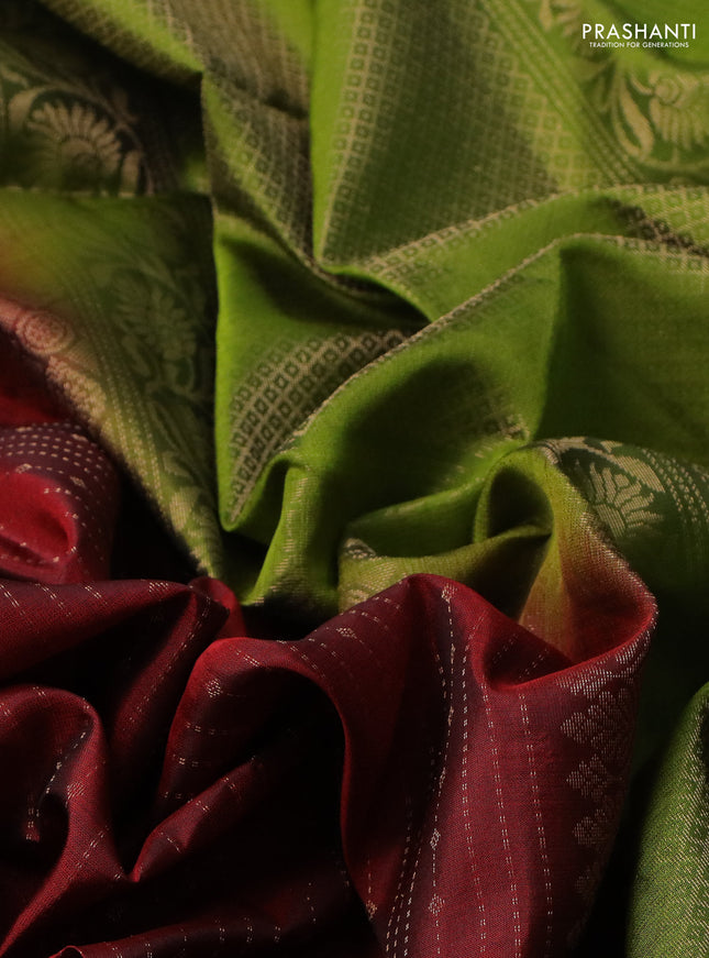 Pure soft silk saree maroon and light green with allover zari weaves and rettapet zari woven border