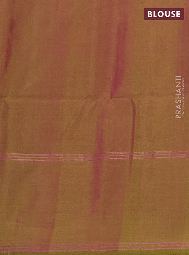 Pure soft silk saree dual shade of pink and dual shade of green with allover zari weaves and rettapet zari woven border