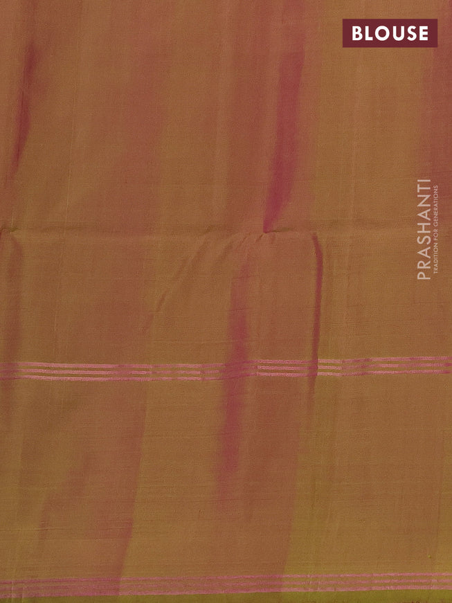 Pure soft silk saree dual shade of pink and dual shade of green with allover zari weaves and rettapet zari woven border