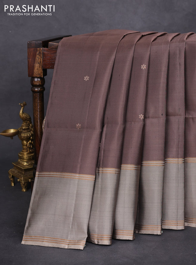 Pure soft silk saree pastel brown and grey with zari woven buttas and rettapet zari woven border