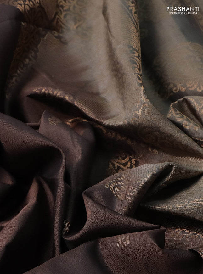 Pure soft silk saree pastel brown and grey with zari woven buttas and rettapet zari woven border