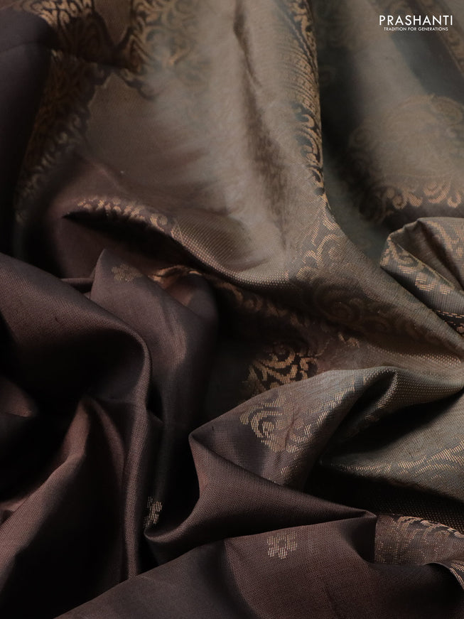 Pure soft silk saree pastel brown and grey with zari woven buttas and rettapet zari woven border