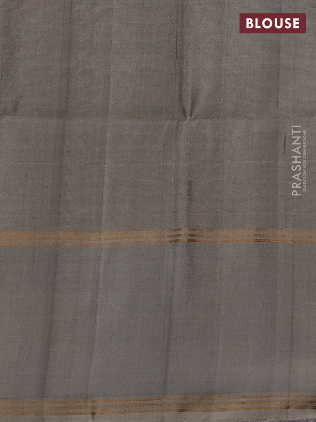 Pure soft silk saree maroon and grey shade with zari woven buttas and rettapet zari woven border