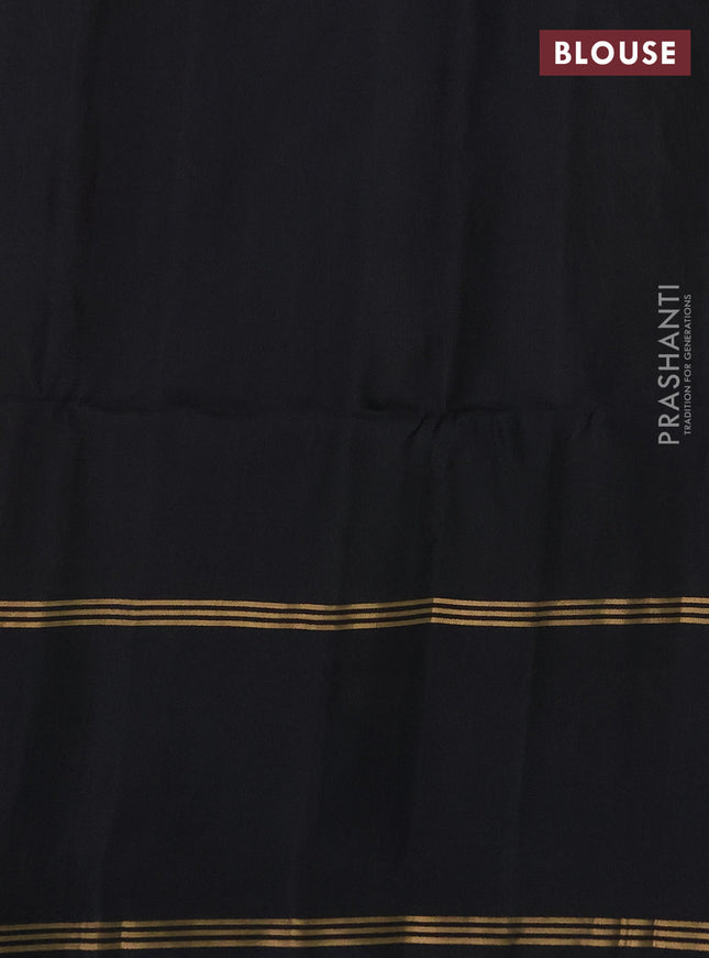 Pure soft silk saree mehendi green and black with allover zari weaves and rettapet zari woven border