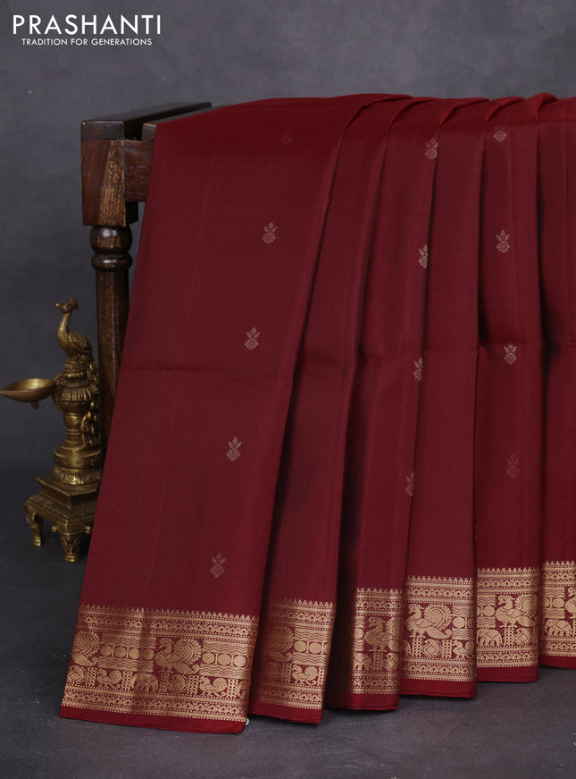Pure soft silk saree maroon with zari woven buttas and zari woven border