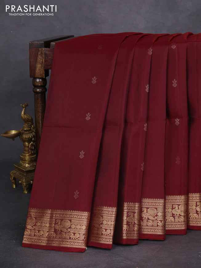 Pure soft silk saree maroon with zari woven buttas and zari woven border